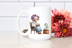 Lady Tea Cup & Hair Curlers Scene Product Image 2