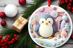 Colorful Penguin Scene Ornament Sublimation PNG Product Image 1