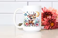 Colorful Small Baby Reindeer with Moon and Flowers | Clipart Product Image 2