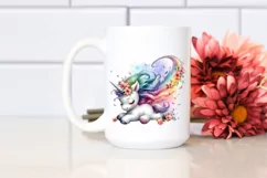 Cute Baby Unicorn Tumbling with Spring Petals | Clipart Product Image 2