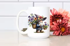 Small Gnome Carrying Large Pansy Bouquet | Clipart Product Image 2