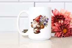 Small Gnome Carrying Large Pansy Bouquet | Clipart Product Image 2