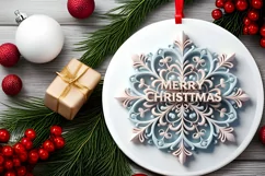 Snow Flake Christmas Round Cute Ornament Sublimation Product Image 1