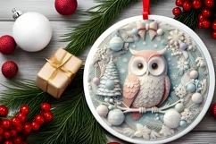 Christmas Round Owl Animal Ornament Sublimation Product Image 1