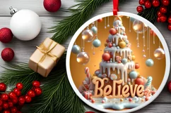 Believe Christmas Round Cute Ornament Sublimation Product Image 2