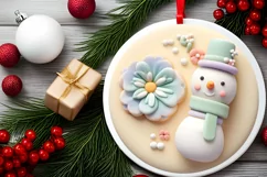 Christmas Round Cute Snow Man Ornament Sublimation Product Image 1