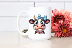 Cow Watercolor Funny Cow Portrait with Bow Product Image 2