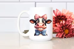 Cow Watercolor Funny Cow Portrait with Bow Product Image 2