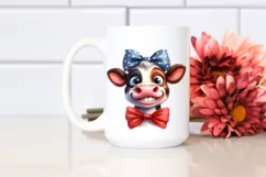 Cow Watercolor Funny Cow Portrait with Bow Product Image 2