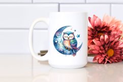 Watercolor Vibrant Owl Sleeping on the Moon Product Image 2