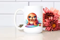 Colorful Small Baby Walrus on Surf Board | Clipart Product Image 2