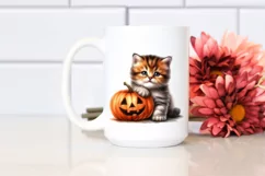 Cute Baby Kitten Sitting with Pumpkin, PNG Product Image 2