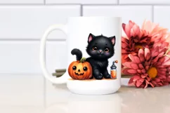 Cute Baby Black Cat with Pumpkin | Sublimation Clipart Product Image 2