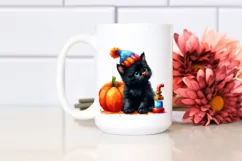 Cute Baby Black Cat with Pumpkin | Sublimation Clipart Product Image 2