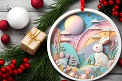 Adorable Bunny Scene Ornament Sublimation PNG Product Image 2