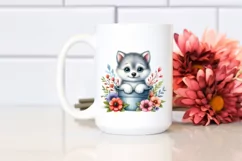 Colorful Small Baby Arctic Wolf in Bucket with Flowers | Product Image 2