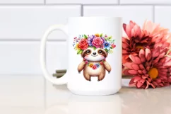 Vibrant Sloth with Flower Crown PNG Product Image 2