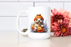 Cute Baby Walrus with Pumpkin PNG Product Image 2