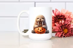 Cute Baby Walrus with Pumpkin PNG Product Image 2