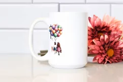 Vintage Subway Train Balloons Watercolor Clipart Product Image 2