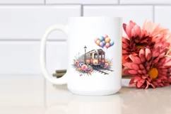 Vintage Subway Train Balloons Watercolor Clipart Product Image 2