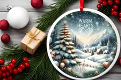 Winter Scene Warm Hearts Round Ornament Sublimation PNG Product Image 2