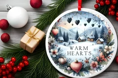 Winter Scene Warm Hearts Round Ornament Sublimation PNG Product Image 2