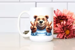 Funny Bear Victory Sign Watercolor Clipart Product Image 2