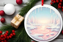 Pastel Candy Christmas Scene Round Ornament Sublimation PNG Product Image 2