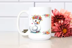 Cartoon-Style Swan with Flower Crown, White Background Product Image 2