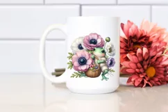 a Cute Baby Frog with Anemone Bouquet Clipart Product Image 2