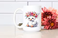 Cartoon-Style Swan with Flower Crown, White Background Product Image 2