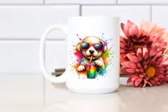Colorful Puppy Drinking Clipart Art Product Image 2