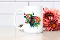 Abstract Vibrant Cow with Plant Leaves and 3D Flowers, PNG Product Image 2