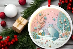 Colorful Cat Winter Scene Round Ornament Sublimation PNG Product Image 2