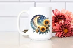 Vintage Half Moon with Sunflowers Clipart, Transparent PNG Product Image 2