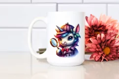 colorful Unicorn Wearing Detective Magnifying PNG Product Image 2