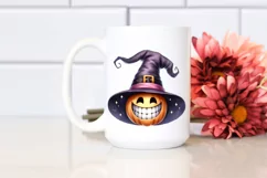 Funny Halloween Hat Smile Watercolor Clipart Product Image 2