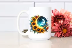 Vibrant Half Moon with Sunflowers Clipart, Transparent PNG Product Image 2