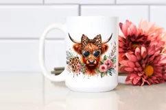 Elegant Highland Cow with Sunglasses PNG Product Image 2