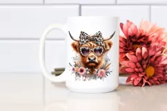 Elegant Highland Cow with Animal Print Sunglasses PNG Product Image 2