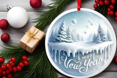 Winter Scene Happy New Year Round Ornament Sublimation PNG Product Image 2