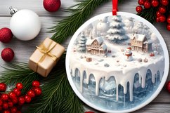 Winter Scene Happy New Year Round Ornament Sublimation PNG Product Image 2