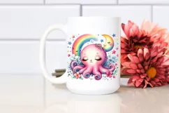 Cute Baby Octopus with Flowers PNG Product Image 2