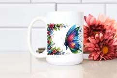 Vibrant Butterfly with Plant Leaves and 3D Flowers, PNG Product Image 2