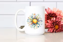 Colorful Watercolor Wimsical Sun, Vibrant Butterfly Clipart Product Image 2