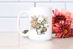 a Cute Baby Polar Bear with Freesia Bouquet Clipart Product Image 2