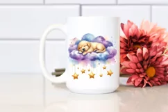 Watercolor Puppy Sleeping on Cloud with Hanging Stars Product Image 2