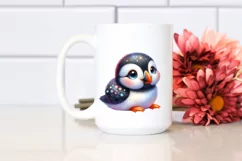 Colorful Small Baby Puffin with Moon and Flowers | Clipart Product Image 2