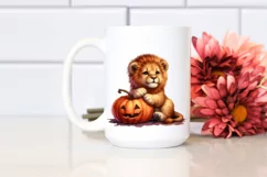 Cute Baby Lion Holding Halloween Pumpkin Product Image 2